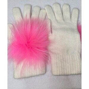 Linda Richards Angora Wool Gloves with pink fur poms